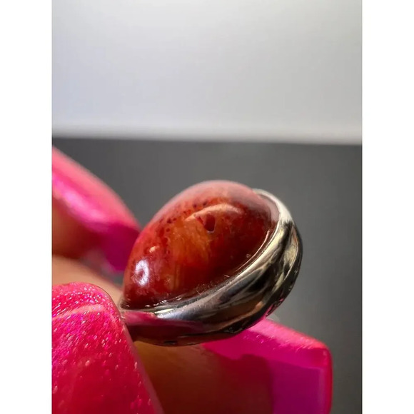 Red sponge coral sterling silver teardrop earrings - Picture 8 of 11